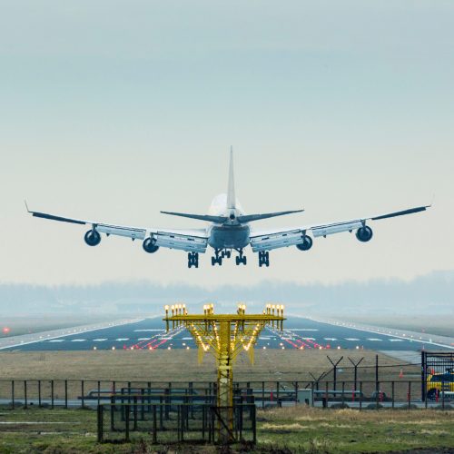 Aeroplane coming in to land, Amsterdam airport Shiphol